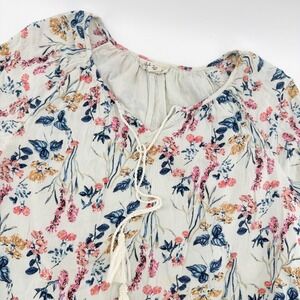 Style & Co Petite Floral Print Tassel Tie V Neck Blouse Lace Trim Medium Petite